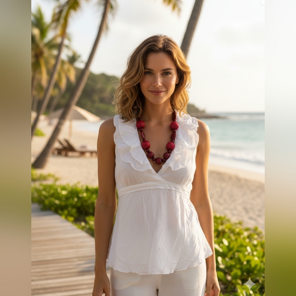 NWT, bright white cotton halter tag, size L